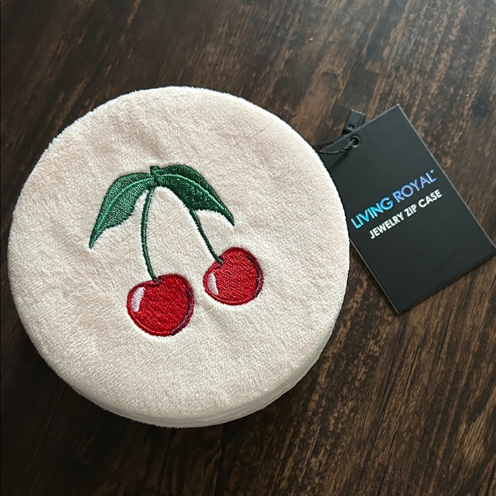 Living Royal Cream Jewelry Zip Case with Cherry Design